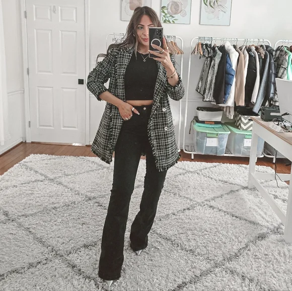 DKNY tweee Black And White Classic Double Breasted Blazer Size 10 - Picture 1 of 10